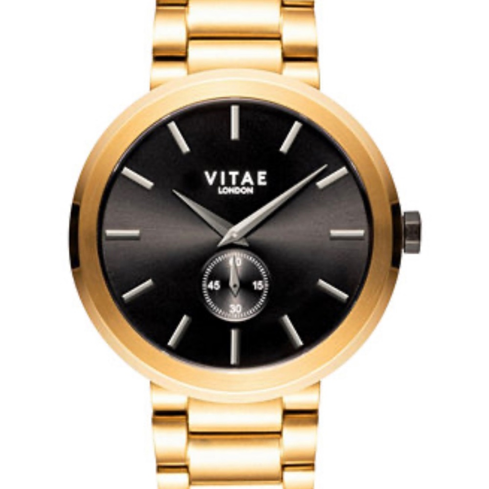 VITAE MENS WATCH GOLD PLATED STAINLESS STEEL WITH SILVER ACCENTS NEW